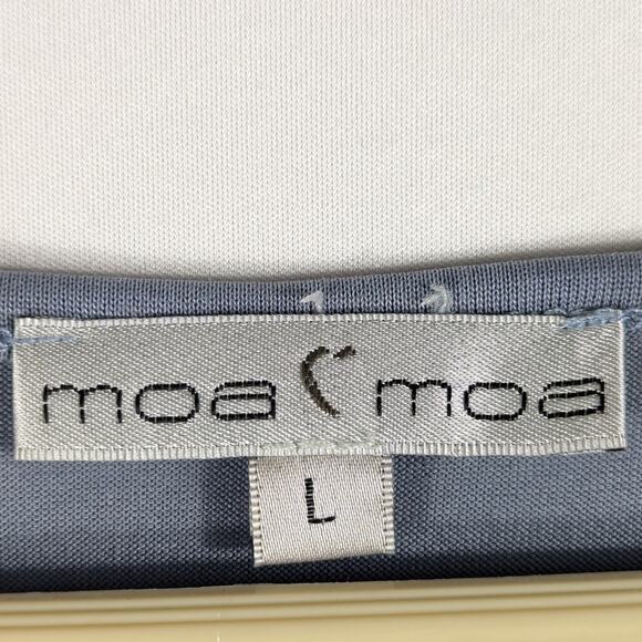 Moa Moa L Blue Crisscross V-Neck Twist Front Top Short Sleeve Soft Stretch Tee - Picture 2 of 5